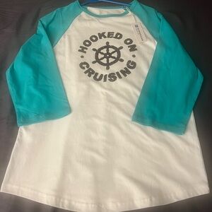 Norwegian Cruise Lines Teal and White 'Hooked on Cruising' Jersey Sleeve Shirt